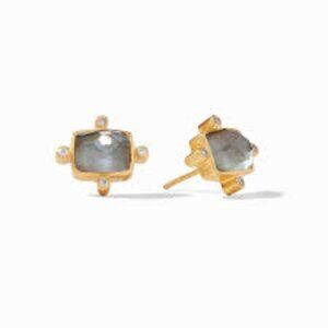 Julie Vos Clara stud earrings in gold and iridescent charcoal blue